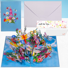LINPOPUP Pop-up card – 3D greeting card, dragonfly on flowers, N135