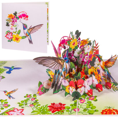 LINPOPUP LINPOPUP® Pop Up Karte Kollibri – 3D Grußkarte handgemacht, inklusive Umschlag – Glückwunschkarte für Geburtstag, Hochzeit, Muttertag, Jubiläum oder Danke, Vögel Kolibris, N72