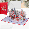LINPopUp® Weihnachtskarte 3D – Handgemachte Pop-Up Karte mit Weihnachtsmotiv – Grußkarte mit Umschlag – Geschenkidee zu Weihnachten, Weihnachtsmann Nikolaus Rentier Hund Katze im Park, N461