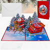 LINPOPUP® 3D Christmas card – Handmade pop-up card with Christmas motif – Greeting card with envelope – Gift idea for Christmas, Santa Claus in the forest with reindeer & sleigh, N466