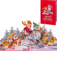 Weihnachtskarte 3D – Pop-Up Karte , Schneemann & Ski N464