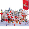 LINPopUp® Weihnachtskarte 3D – Handgemachte Pop-Up Karte mit Weihnachtsmotiv – Grußkarte mit Umschlag – Geschenkidee zu Weihnachten, Weihnachtsmann Nikolaus Rentier Hund Katze im Park, N461