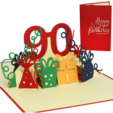 LINPOPUP Pop Up Karte, 3D Karte, 90. Geburtstag, Jubiläum Zahl, rot, N232