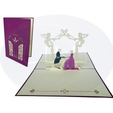 Pop Up Card, 3D Card, Wedding Card, Bride and Groom in the Castle Garden, Purple