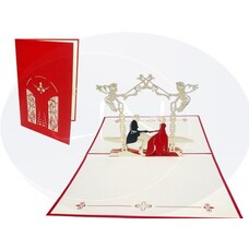 Pop Up Karte, 3D Karte, Hochzeitskarte, Brautpaar im Schlossgarten, rot
