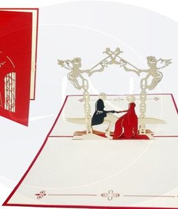 Pop Up Karte, 3D Karte, Hochzeitskarte, Brautpaar im Schlossgarten, rot