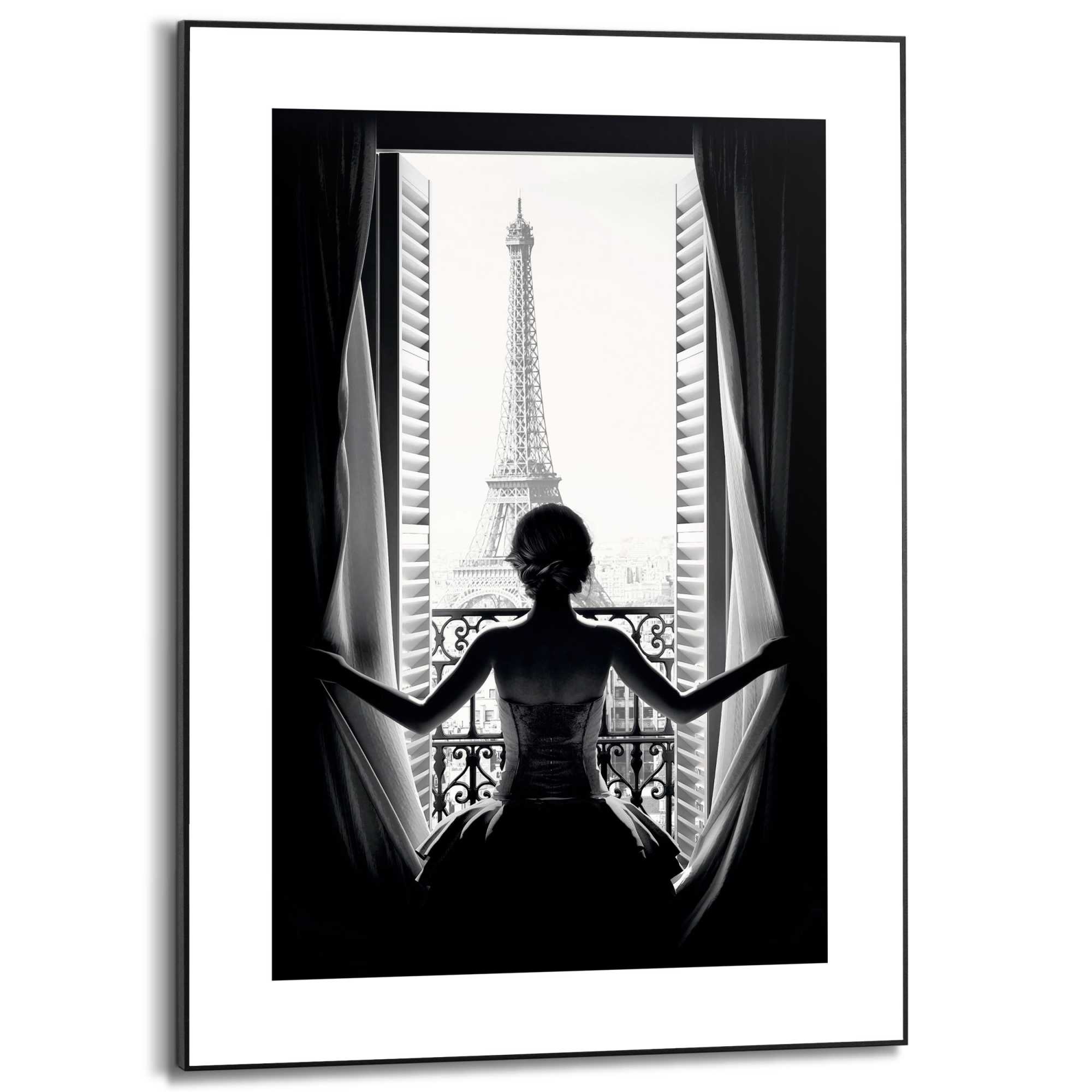 herder Verslaafde omvang Vrouw in Parijs Eiffeltoren - Stad van de liefde - Uitzicht | Schilderij  Zwart-Wit - REINDERS!