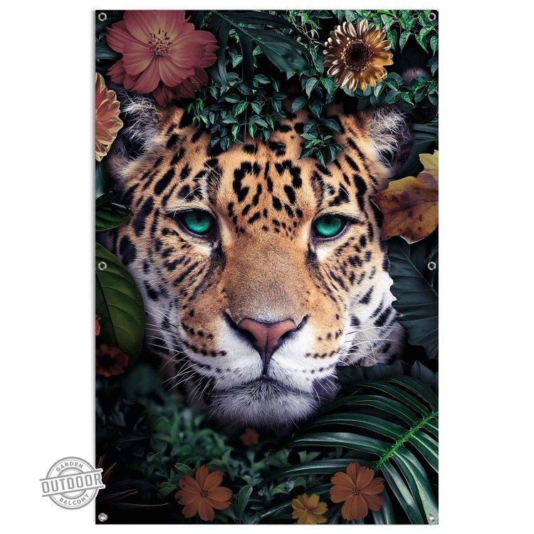 Jungle luipaard Bloemen - Planten - Kleurrijk - Tuinposter 80 x 120 cm Canvas