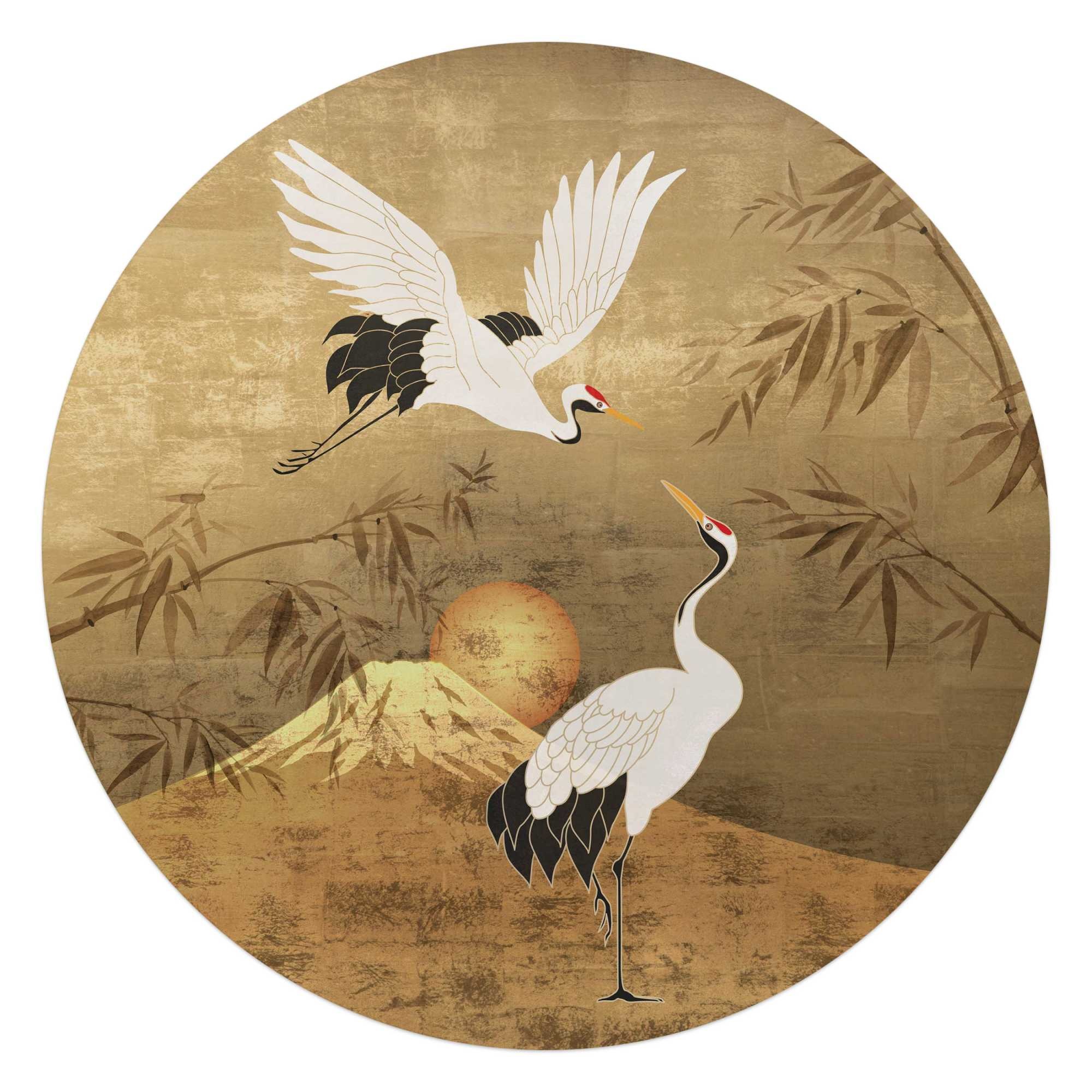 Kraanvogels Japan Roodkroon Tsuru Kunst Glasschilderij rond