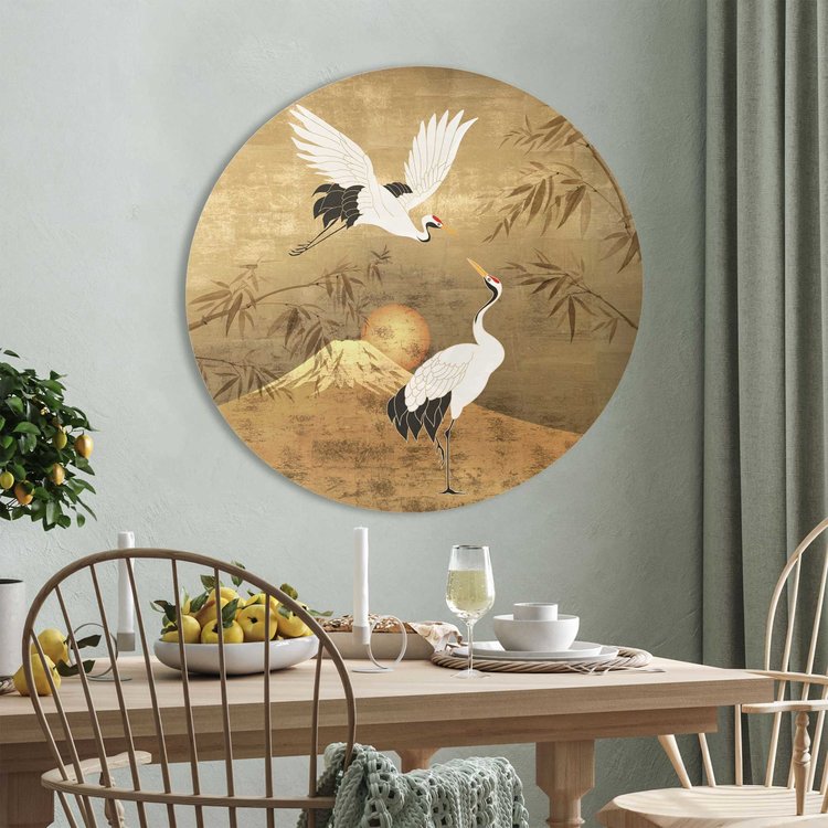 Kraanvogels Japan Roodkroon Tsuru Kunst Glasschilderij rond