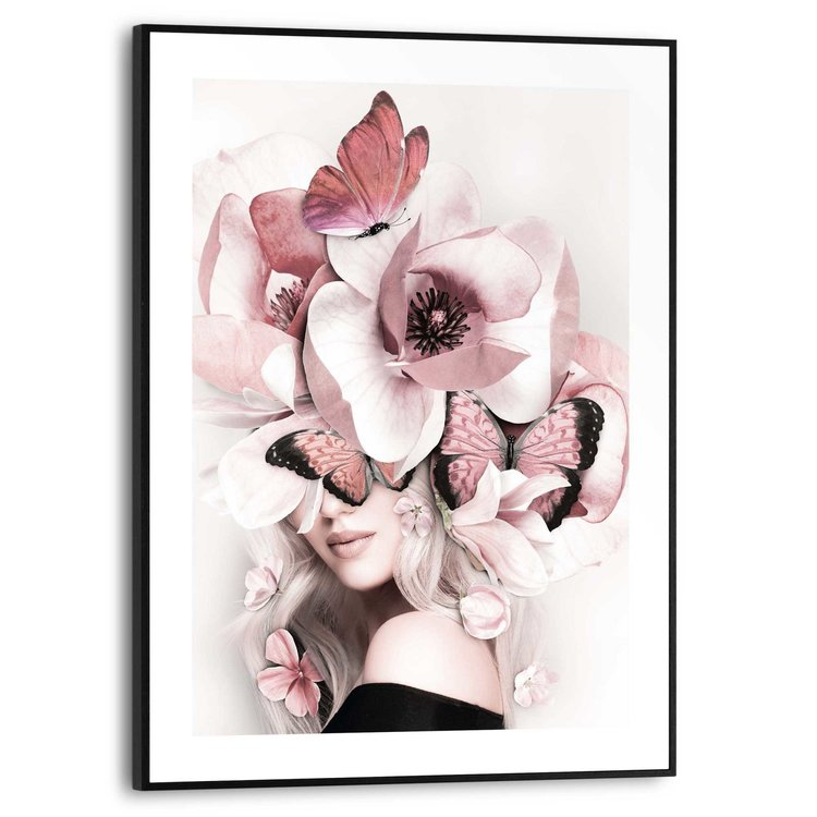 Vlindervrouw Bloemen - Flora - Romantisch - Mysterieus - Schilderij Slim Frame 30 x 40 cm MDF