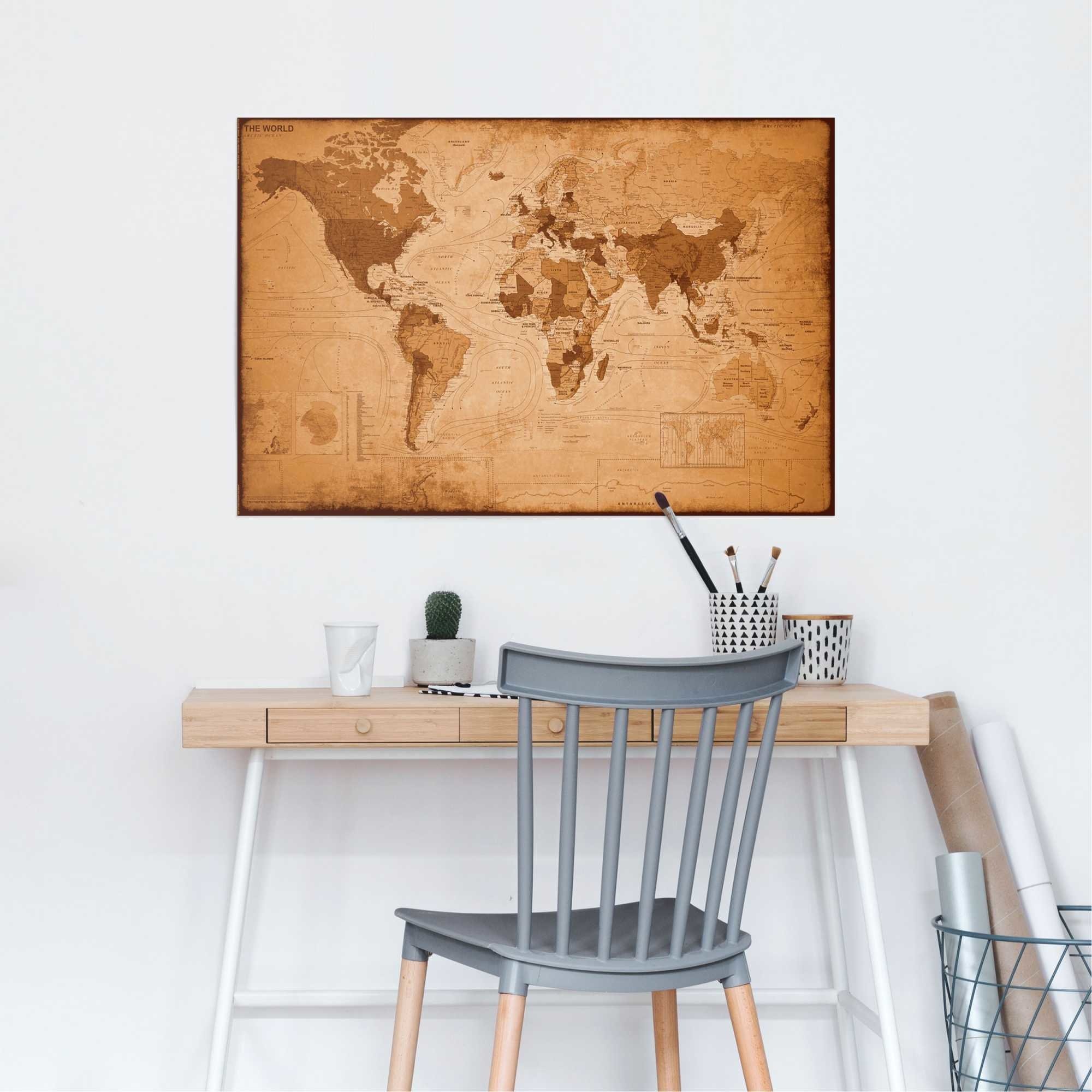 scherp token keuken Wereldkaart antiek Landkaart - Vintage - Continenten - Topografie | Poster  Bruin - REINDERS!
