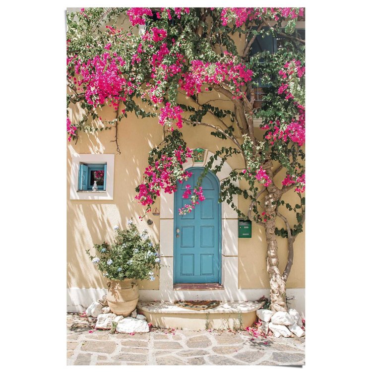 Poster Griekenland Kefalonia - huis - vakantie - bloemen - 61x91,5 cm