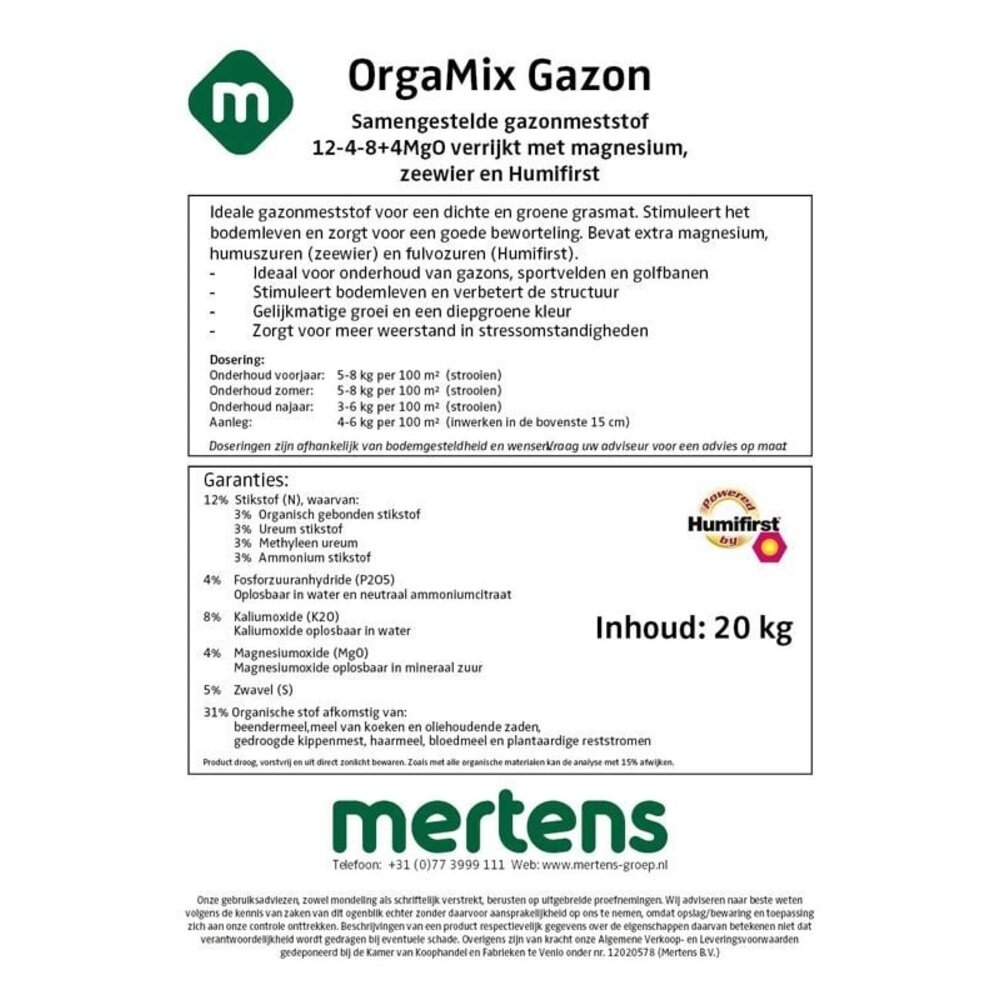 OrgaMix Engrais pour gazon 20kg NPK