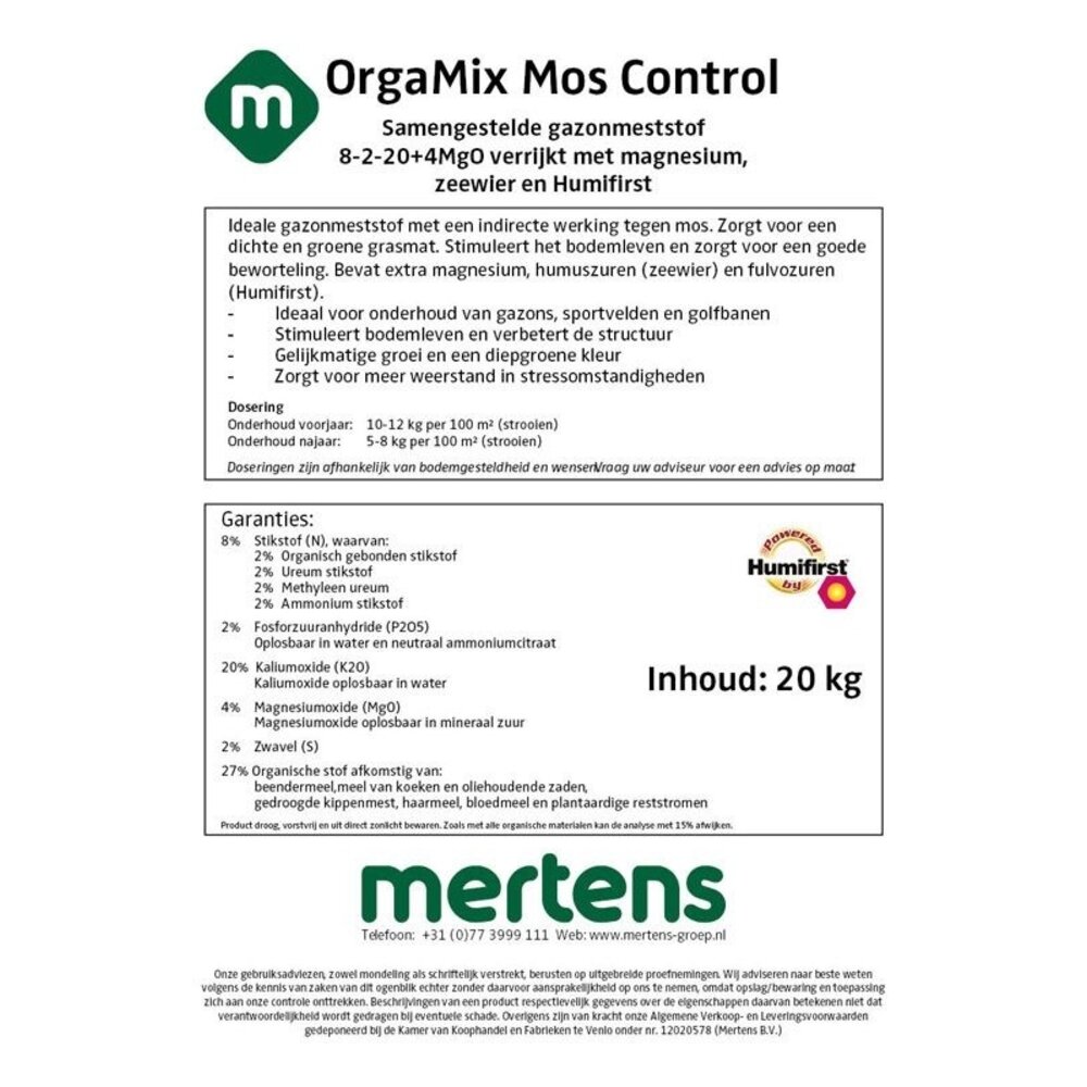 Orgamix Mos Control | Engrais pour gazon anti-mousse