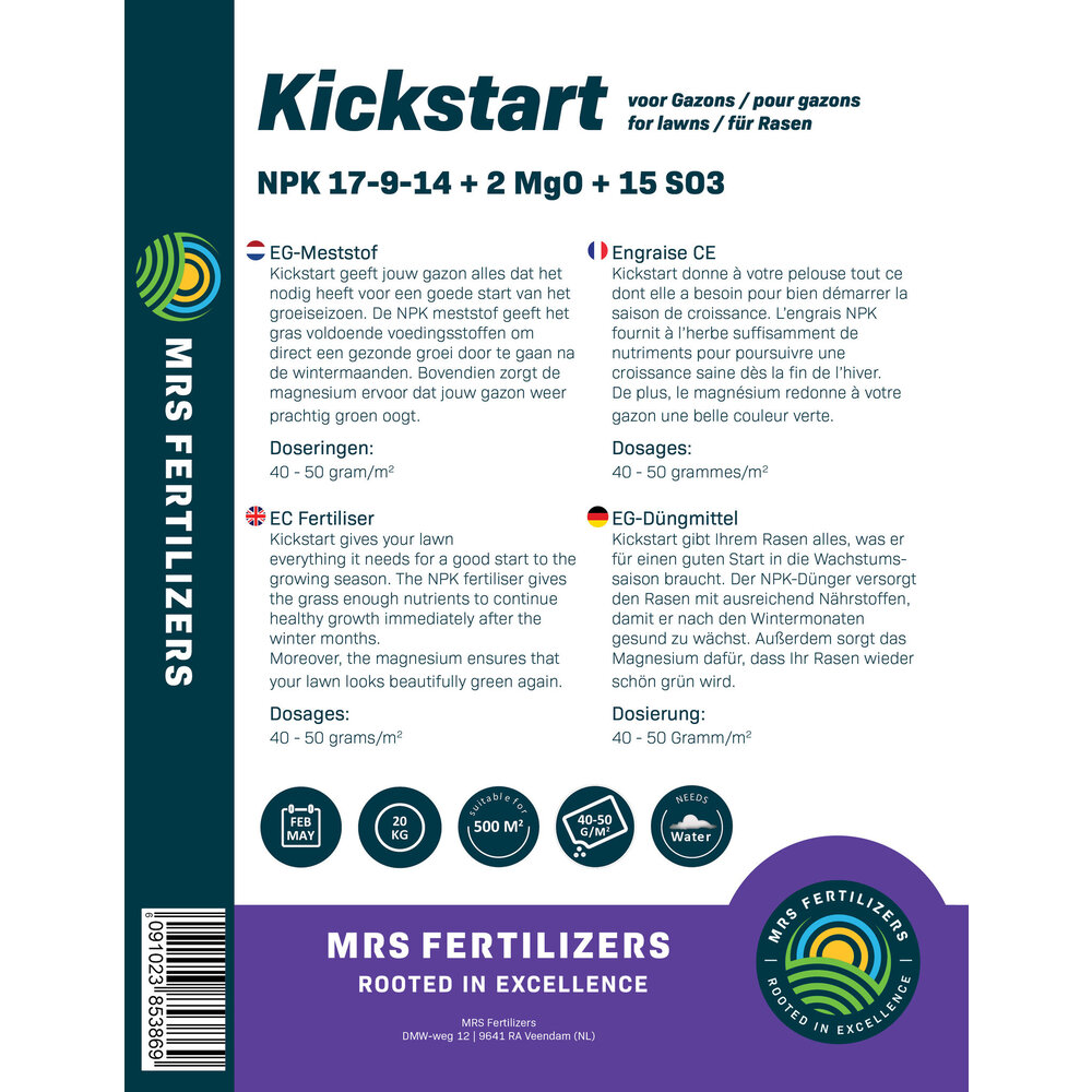 Kickstart - Engrais pour gazon de printemps | 20KG-500m2