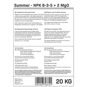 MRS Organix Summer - Engrais organique pour gazon d'été | 20KG-400m2