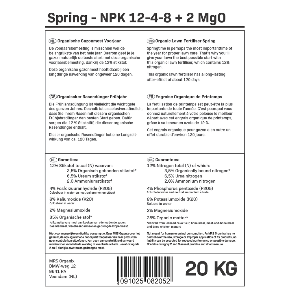 Spring - Engrais organique pour gazon Printemps | 20KG-400m2