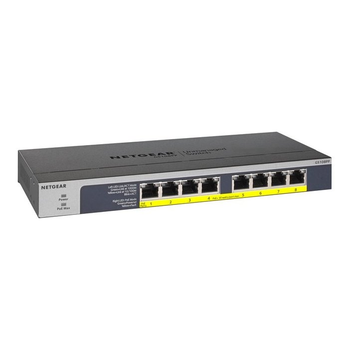 Netgear Netgear GS108PP 8-Poorts Gigabit PoE+ Switch (123W)