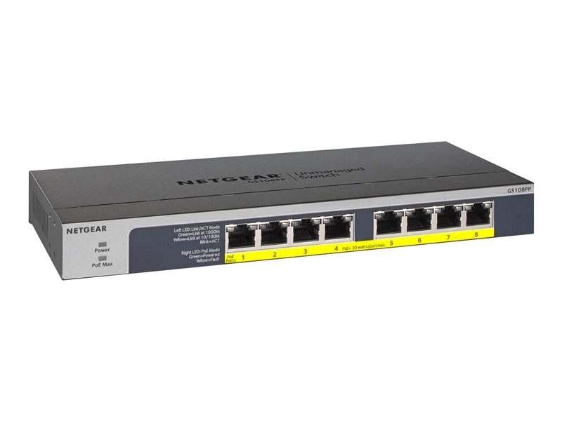 Netgear Netgear GS108PP 8-Poorts Gigabit PoE+ Switch (123W)