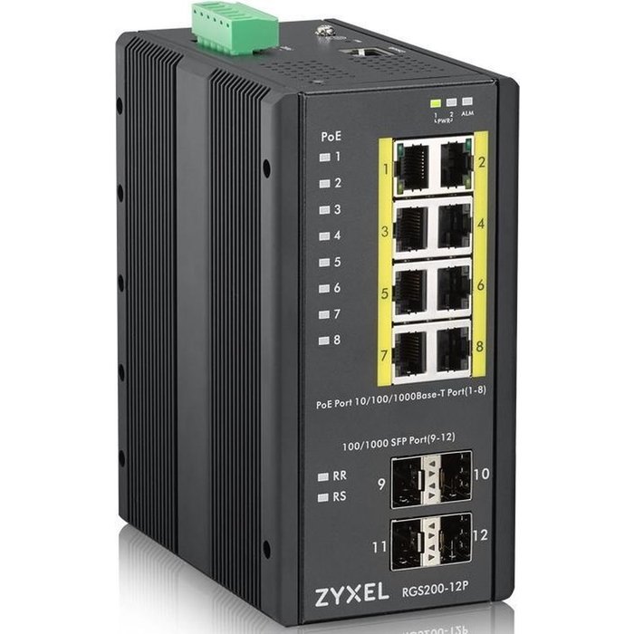 Zyxel Zyxel RGS200-12P Managed L2 Gigabit Switch - 8x PoE+ & 4x SFP - IP30 Robuust