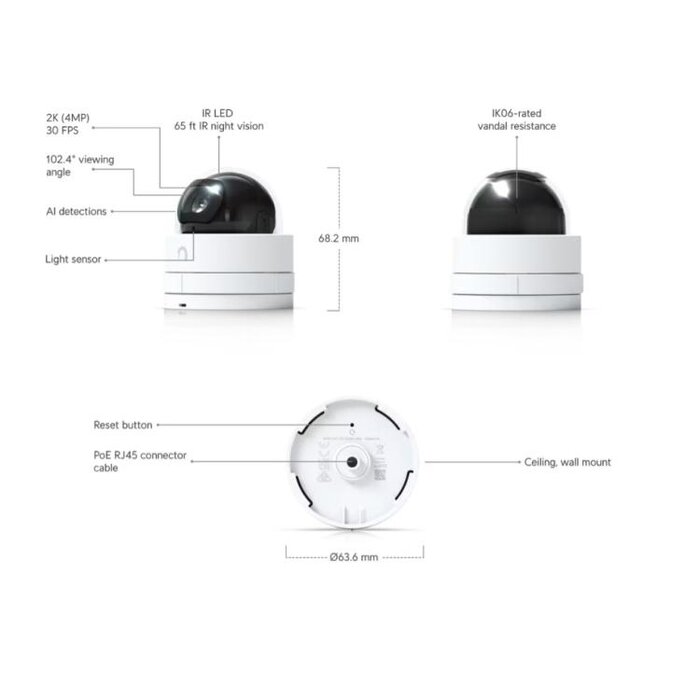 Ubiquiti Ubiquiti UniFi G5 Dome Ultra 2K PoE Beveiligingscamera (4MP, IK06)