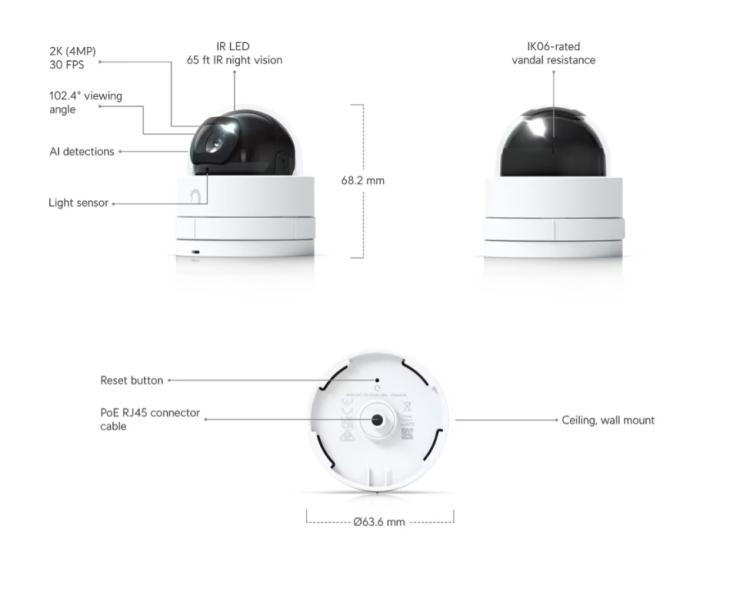 Ubiquiti Ubiquiti UniFi G5 Dome Ultra 2K PoE Beveiligingscamera (4MP, IK06)