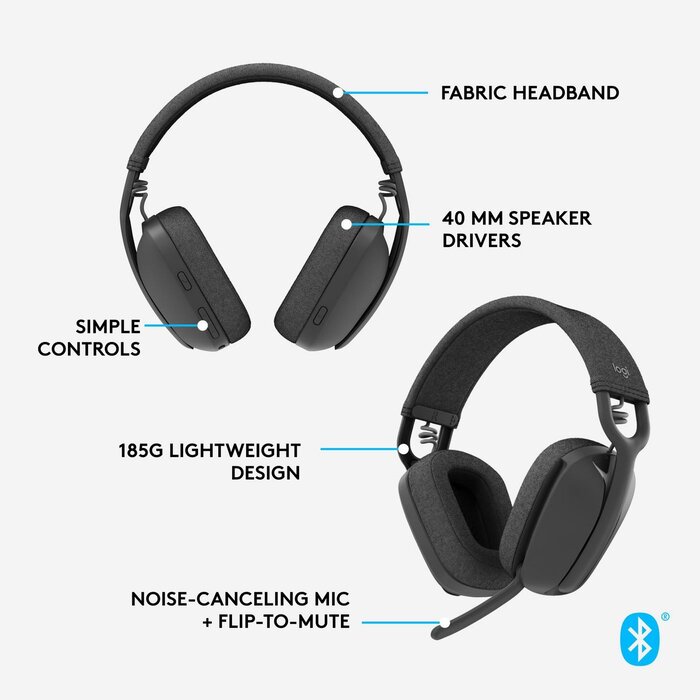 logitech Logitech Zone Vibe 100 Draadloze Bluetooth Headset met Microfoon - Grafiet
