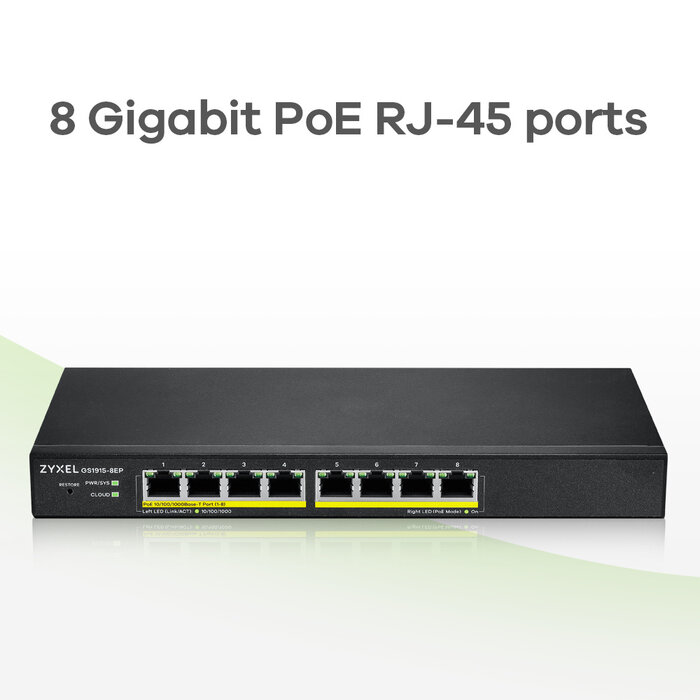 Zyxel Zyxel GS1915-8EP 8-Poorts PoE+ Switch - GS1915-8EP-EU0101F