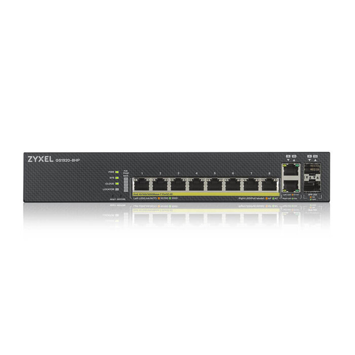 Zyxel Zyxel GS1920-8HPV2 Smart Managed PoE+ Switch - 8 Poorts Gigabit - 130W