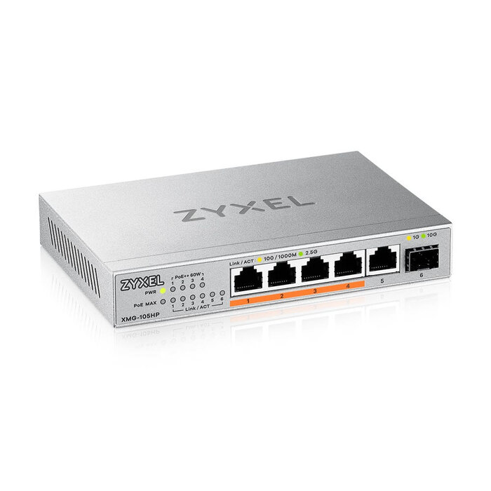 Zyxel Zyxel XMG-105HP 5-Poorts 2.5G Multi-Gigabit Unmanaged Switch met 60W PoE+