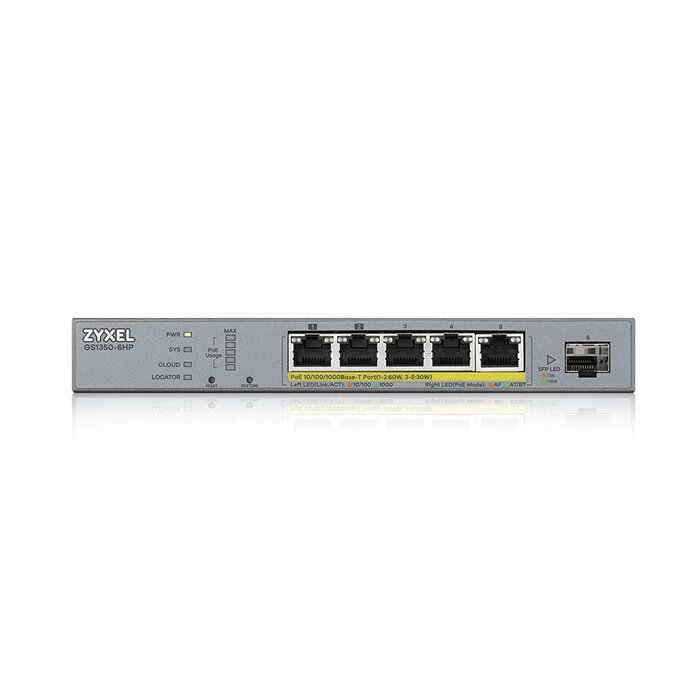 Zyxel Zyxel GS1350-6HP Managed L2 PoE+ Switch - 5x PoE+ (60W), 1x SFP, Nebula Cloud