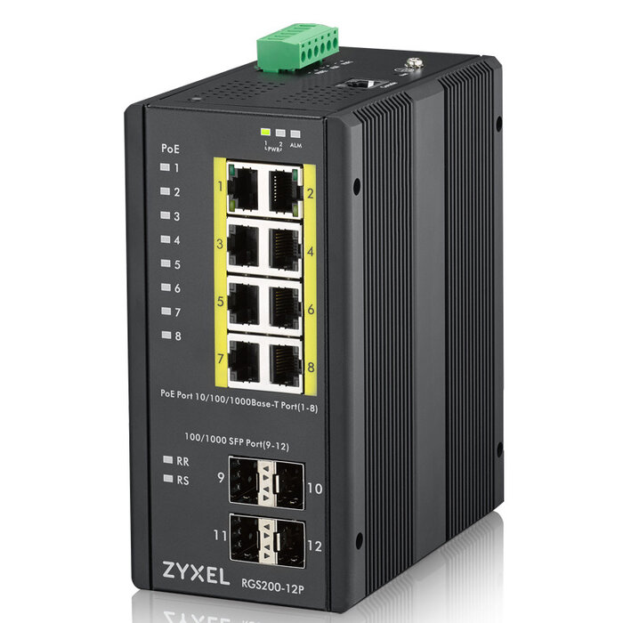 Zyxel Zyxel RGS200-12P Managed L2 Gigabit Switch - 8x PoE+ & 4x SFP - IP30 Robuust