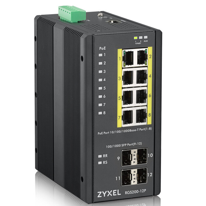 Zyxel Zyxel RGS200-12P Managed L2 Gigabit Switch - 8x PoE+ & 4x SFP - IP30 Robuust