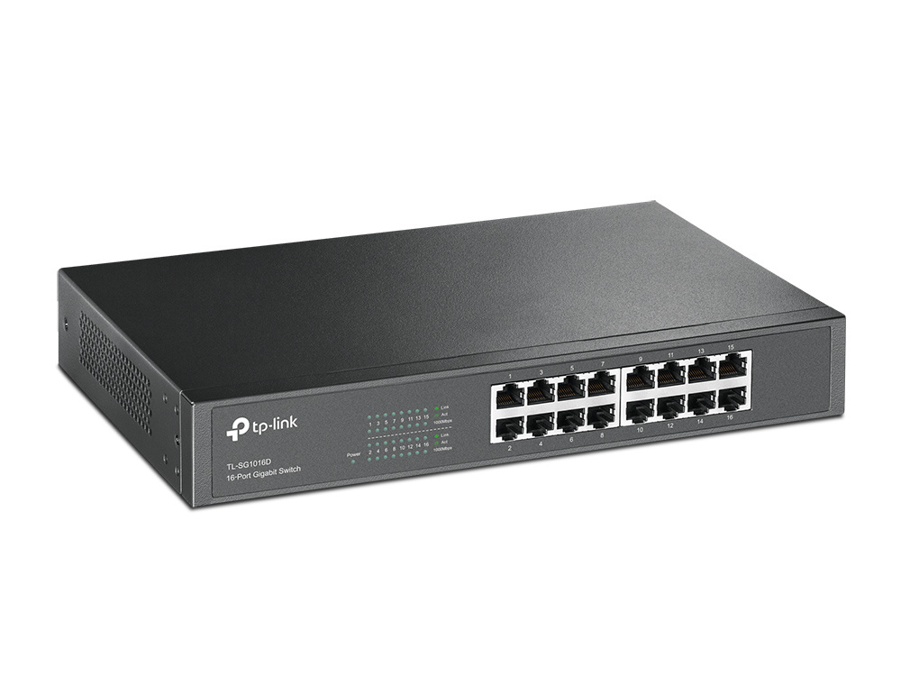TP-Link TP-Link TL-SG1016D, Unmanaged, L2, Gigabit Ethernet (10/100/1000), Full duplex, Rack-montage