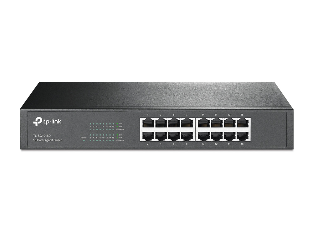 TP-Link TP-Link TL-SG1016D, Unmanaged, L2, Gigabit Ethernet (10/100/1000), Full duplex, Rack-montage