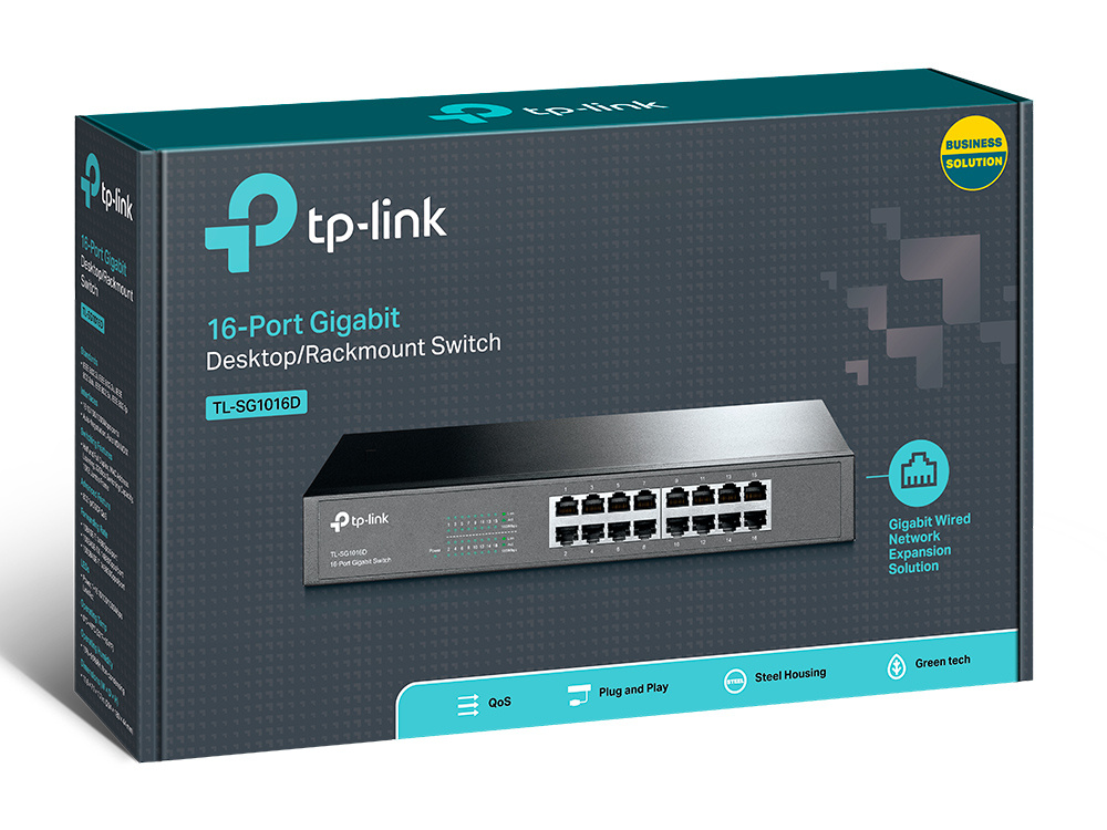 TP-Link TP-Link TL-SG1016D, Unmanaged, L2, Gigabit Ethernet (10/100/1000), Full duplex, Rack-montage