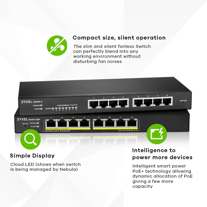 Zyxel Zyxel GS1915-8 Smart Managed Switch - 8-Poorts Gigabit met Nebula Cloud