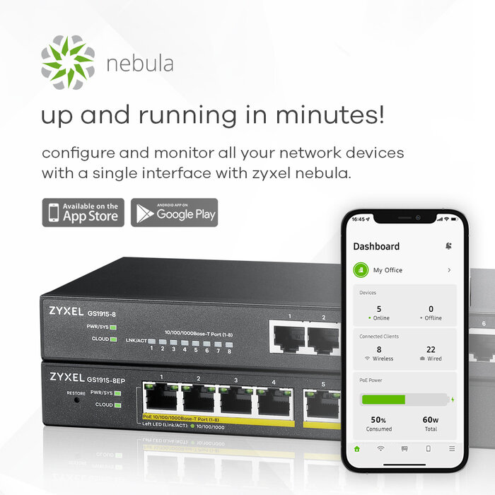Zyxel Zyxel GS1915-8 Smart Managed Switch - 8-Poorts Gigabit met Nebula Cloud