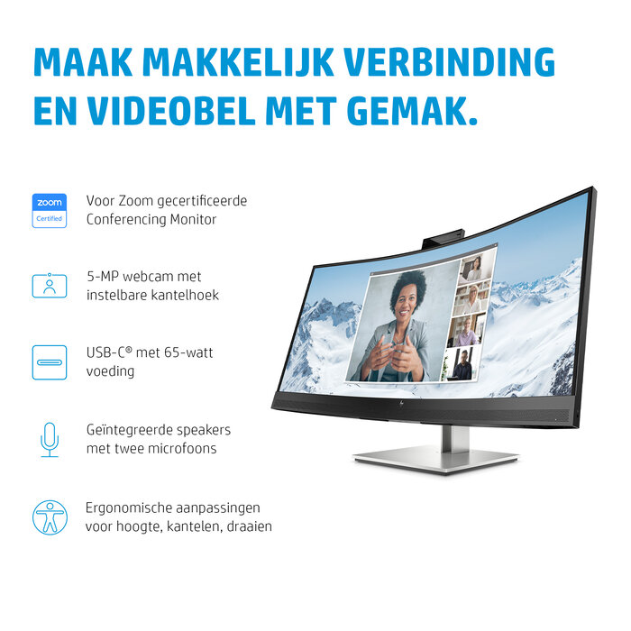 HP Printing & Computing HP E34m G4, 86,4 cm (34"), 3440 x 1440 Pixels, Wide Quad HD, 5 ms, Zwart