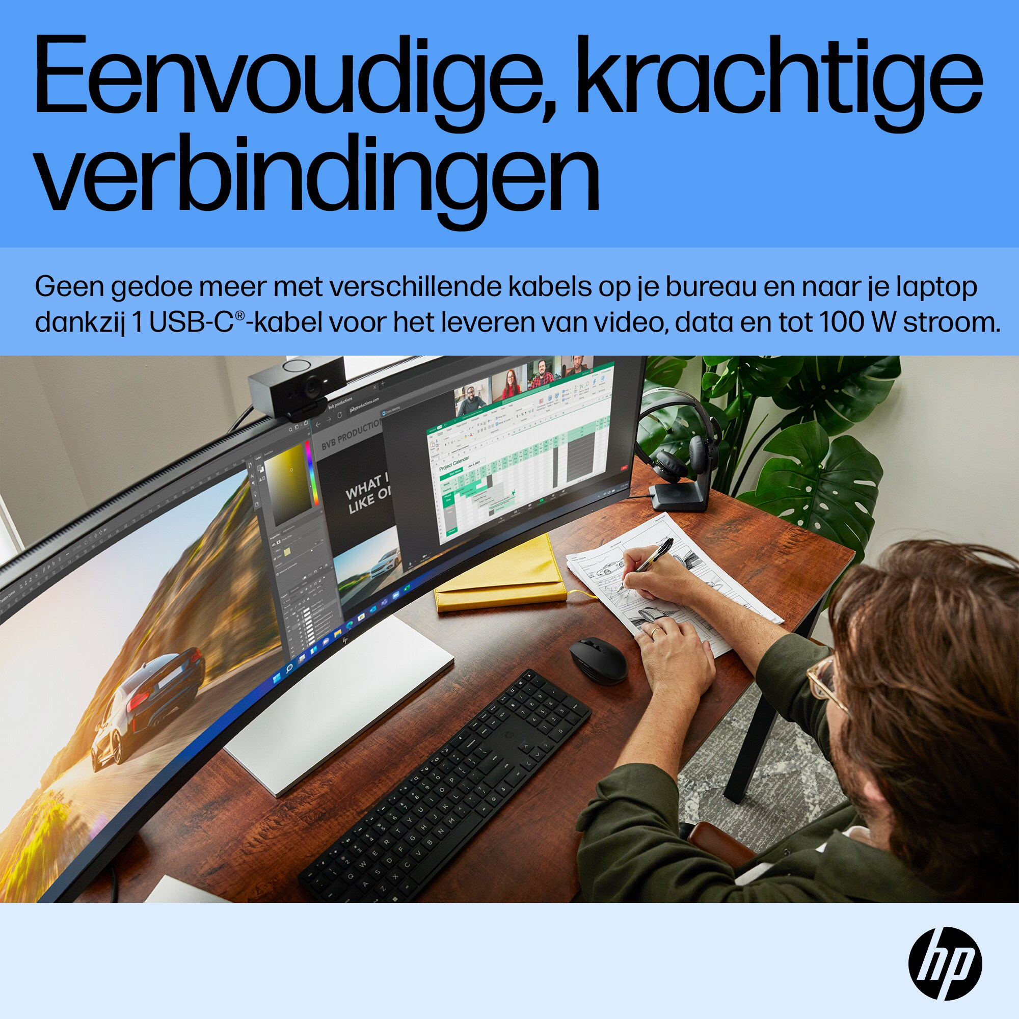 HP Printing & Computing HP E45c G5 44.5" DQHD Curved Monitor - 165Hz, USB-C Docking, foto 3 van 6