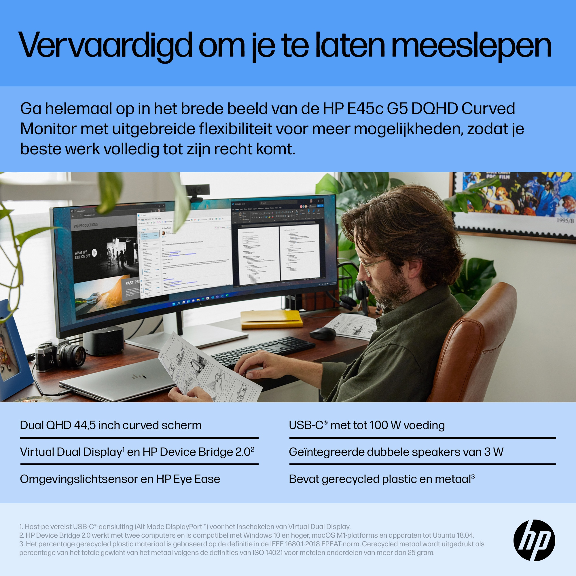 HP Printing & Computing HP E45c G5 44.5" DQHD Curved Monitor - 165Hz, USB-C Docking, foto 6 van 6