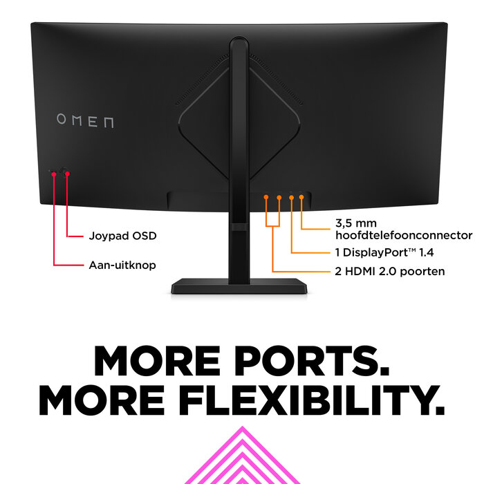 HP Printing & Computing OMEN by HP OMEN by 34 inch WQHD 165 Hz Curved gaming monitor - OMEN 34c, 86,4 cm (34"), 3440 x 1440 Pixels, Wide Quad HD, LCD, 1 ms, Zwart