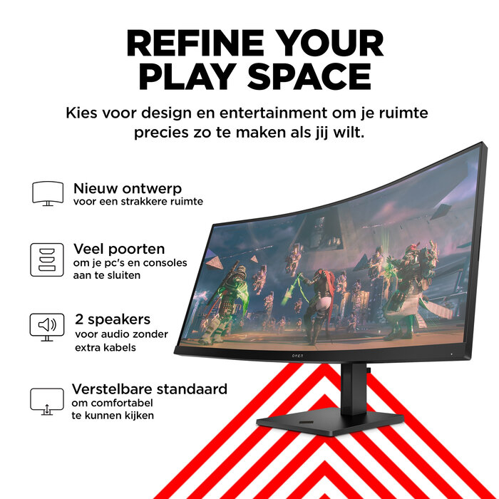 HP Printing & Computing OMEN by HP OMEN by 34 inch WQHD 165 Hz Curved gaming monitor - OMEN 34c, 86,4 cm (34"), 3440 x 1440 Pixels, Wide Quad HD, LCD, 1 ms, Zwart