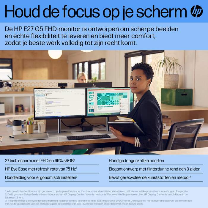 HP Printing & Computing HP E27 G5 - 27 inch Full HD IPS Monitor met USB-hub