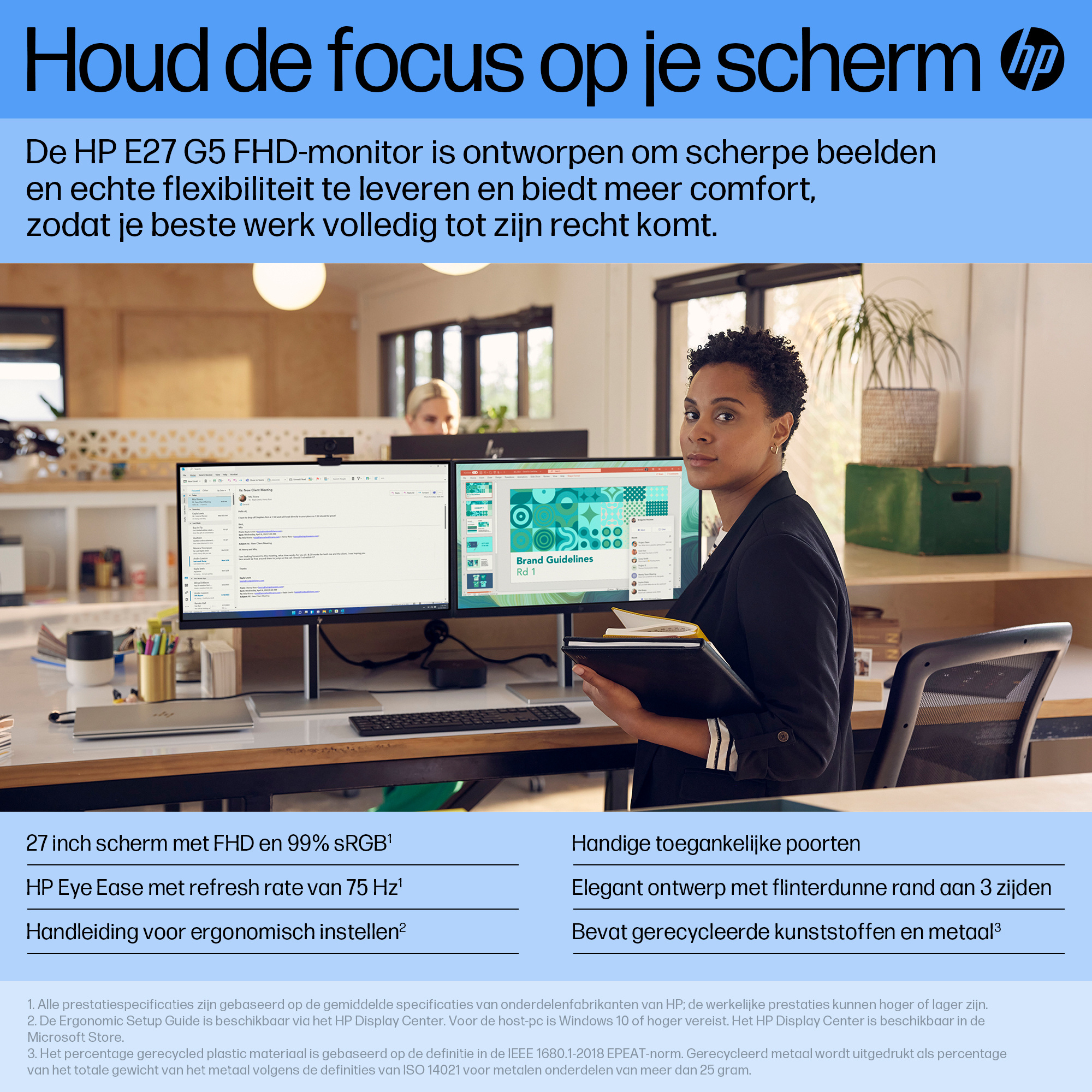 HP Printing & Computing HP E27 G5 - 27 inch Full HD IPS Monitor met USB-hub