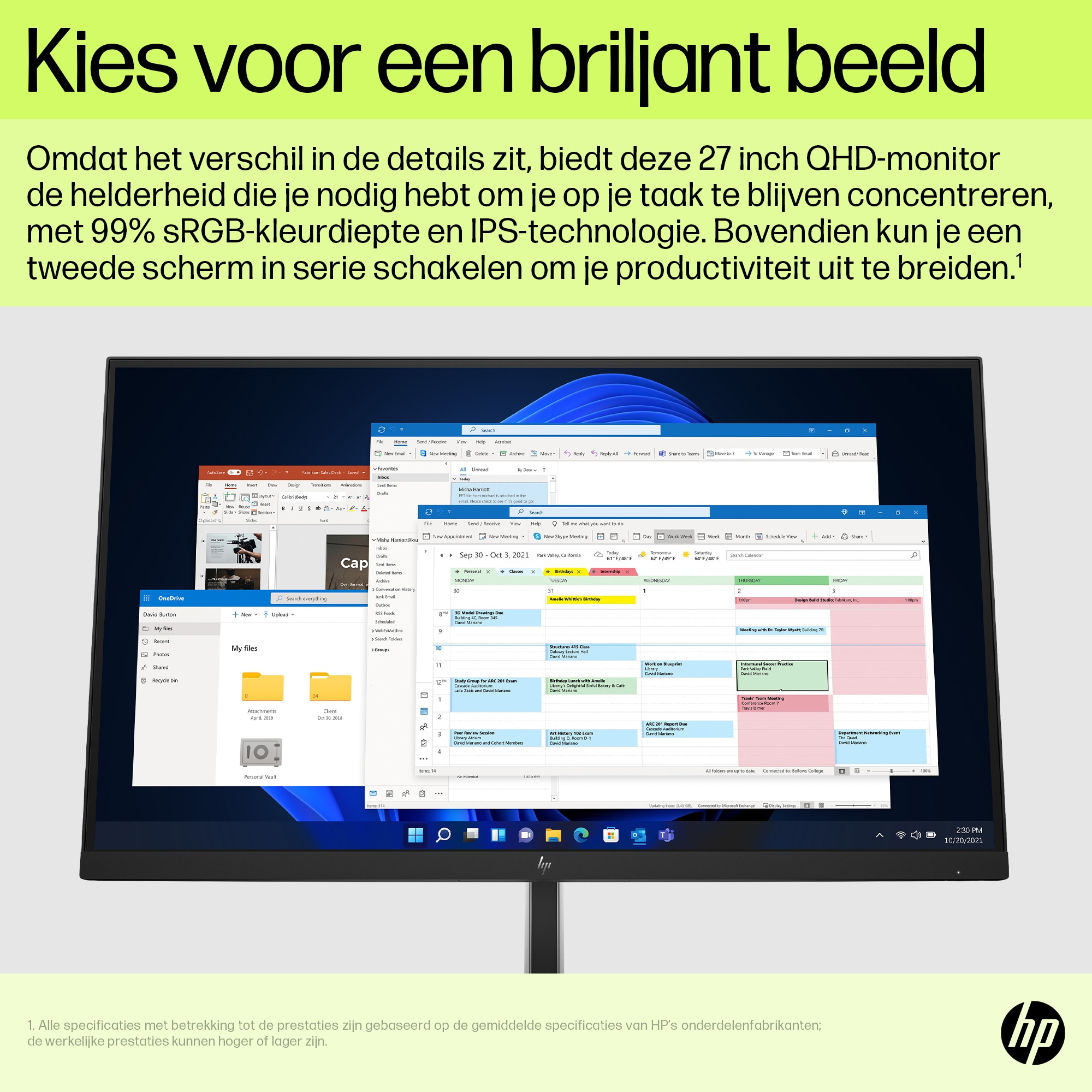 HP Printing & Computing HP E27u G5 27 inch QHD USB-C Monitor - Ergonomisch en Oplaadfunctie