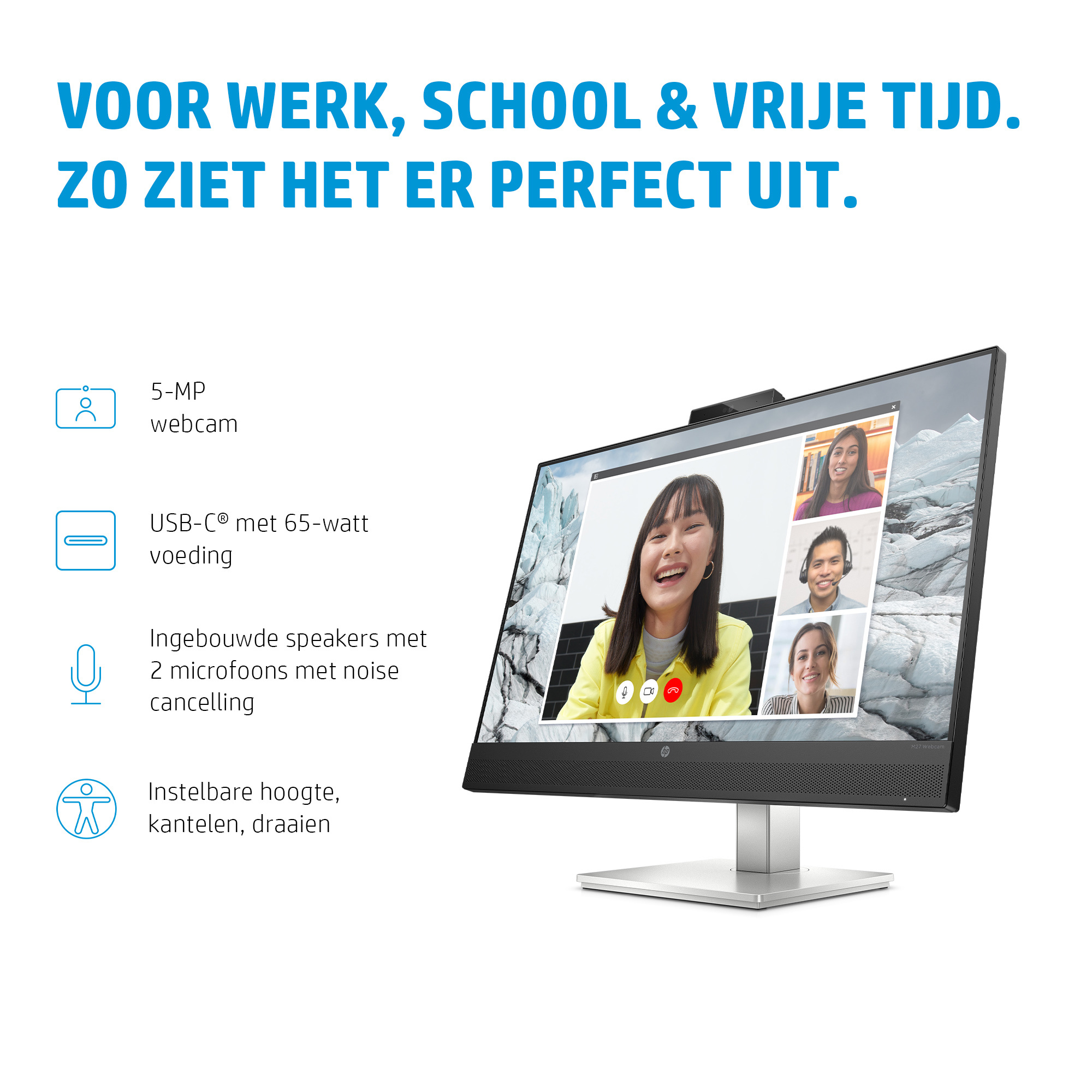 HP Printing & Computing HP E27m G4 27" QHD Monitor met Webcam & USB-C (40Z29AA#ABB)