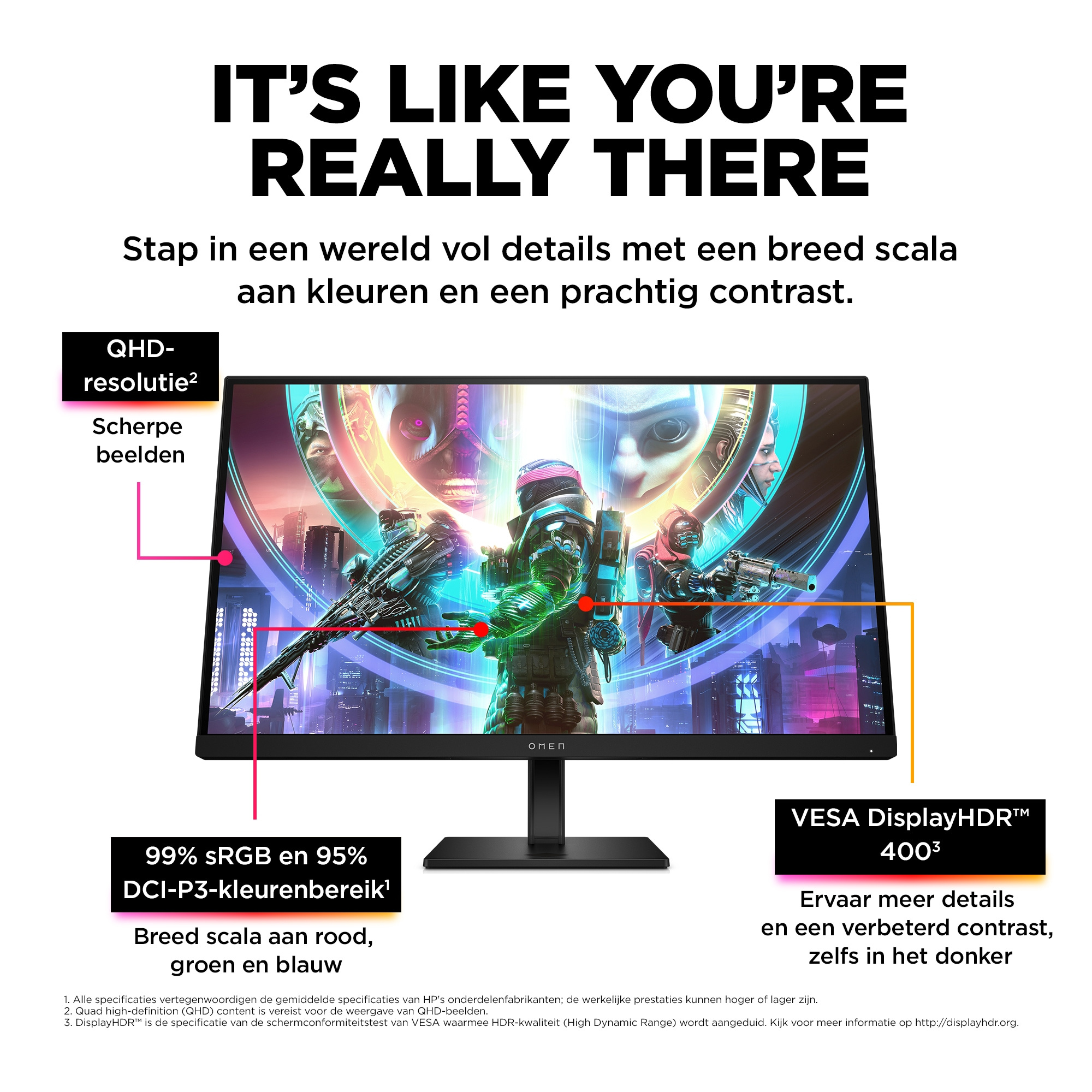 HP Printing & Computing OMEN by HP OMEN by 27 inch QHD 240 Hz gaming monitor - OMEN 27qs, 68,6 cm (27"), 2560 x 1440 Pixels, Quad HD, LCD, 1 ms, Zwart