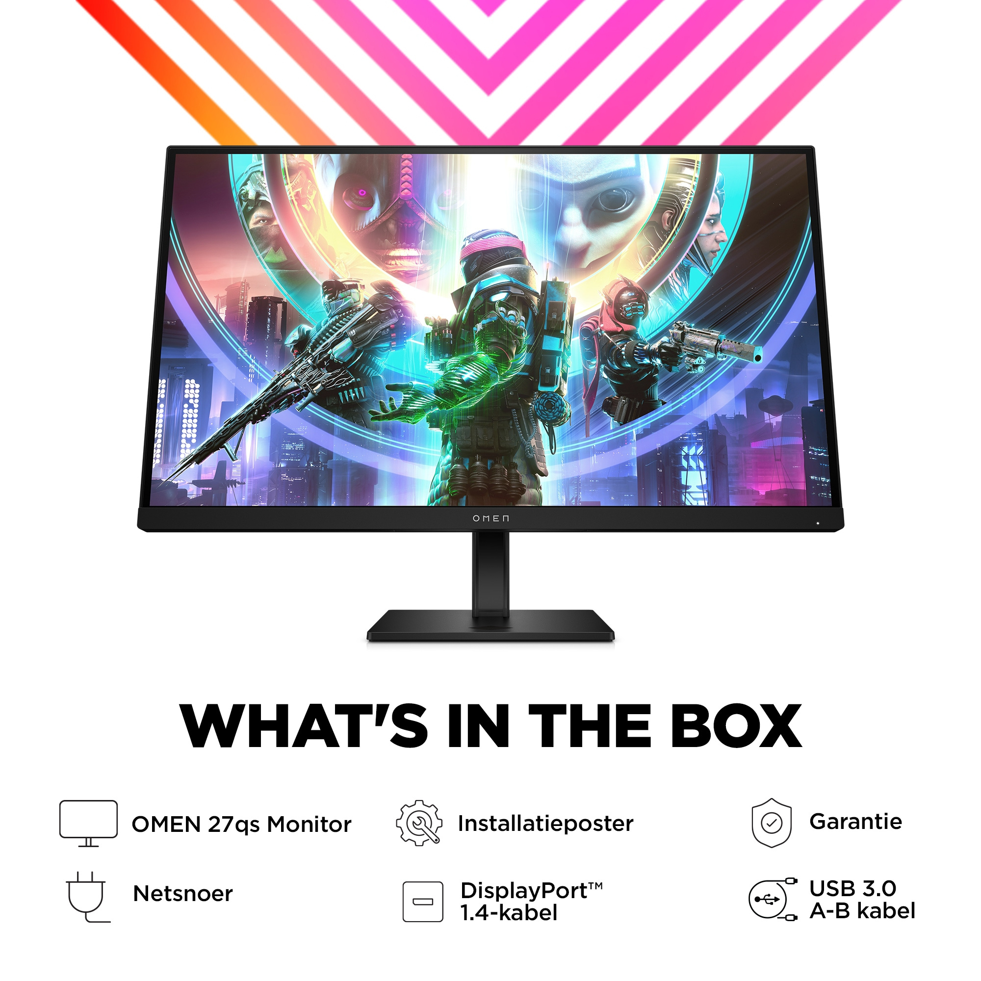 HP Printing & Computing OMEN by HP OMEN by 27 inch QHD 240 Hz gaming monitor - OMEN 27qs, 68,6 cm (27"), 2560 x 1440 Pixels, Quad HD, LCD, 1 ms, Zwart